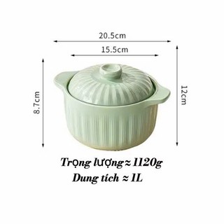 Hũ Đựng Mỡ, Đựng Cơm, Đựng Canh, Gia Vị Bằng Sứ Có Tay Cầm Và Nắp Đậy Dung Tích 1L và 1,5L