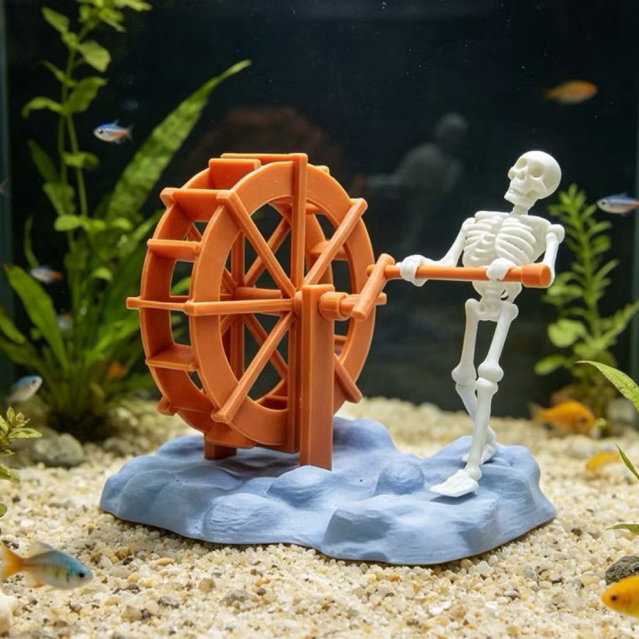 (KHÔNG KÈM MÁY) Mô Hình Skeleton Sủi Oxy Hồ Cá In 3D | Tượng Bộ Xương Trang Trí Bể Cá Kèm Guồng Nước