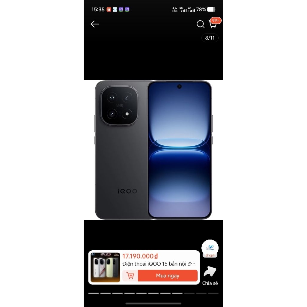 Điện thoại Vivo iQOO 15 New Seal Snapdragon 8 Elite Gen 57000mAh