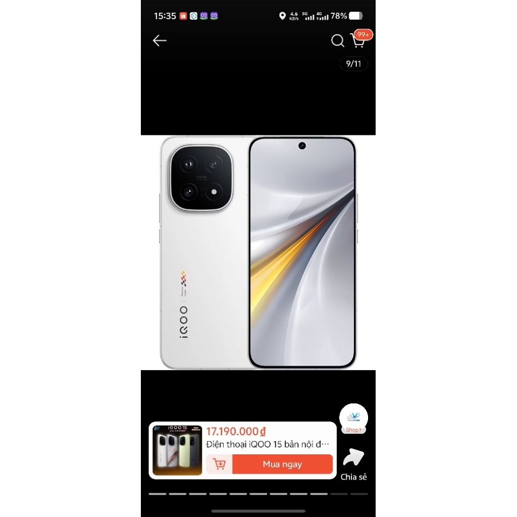 Điện thoại Vivo iQOO 15 New Seal Snapdragon 8 Elite Gen 57000mAh