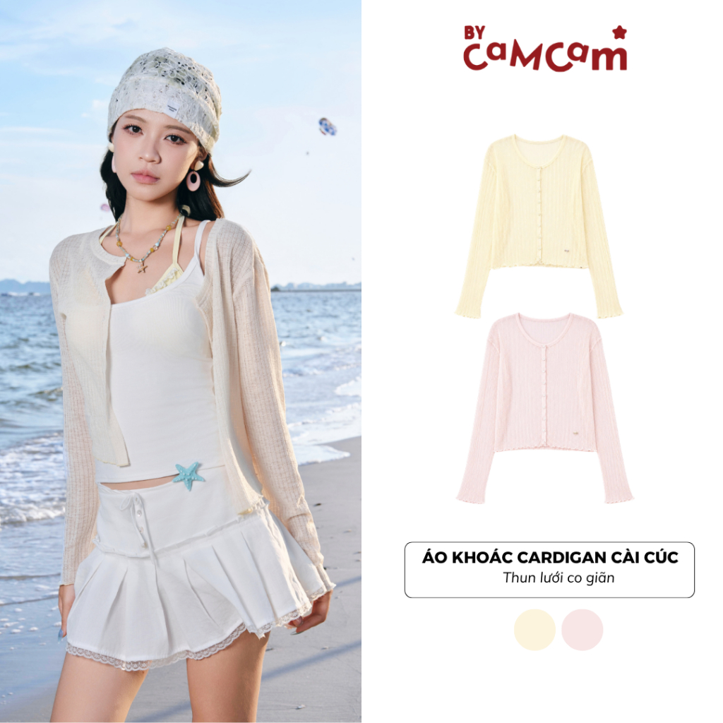 [BST STAY SUMMER] Áo Khoác Cardigan Cài Cúc 𝑩𝒚𝒄𝒂𝒎𝒄𝒂𝒎 Logo Tag Ren Xuyên Thấu Mềm Mại Mùa Hè Nữ Tính AKHD679 | BigBuy360 - bigbuy360.vn