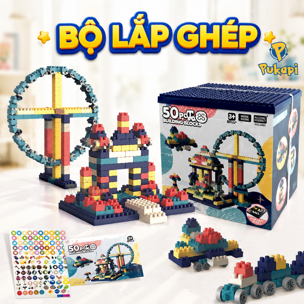 Đồ Chơi Lắp Ráp 520 Chi Tiết Xếp Hình Lắp Ghép Bộ Lắp Ghép 520 Mảnh Có Đế Sáng Tạo Trí Tuệ- đồ Chơi Cho Bé PUKAPI