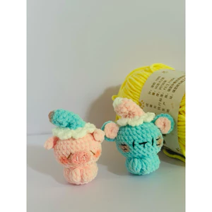 Móc khoá handmade chuột và heo bằng len nhung gấu dễ thương