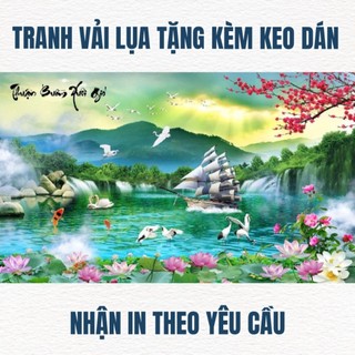 Tranh dán tường thuận buồm xuôi gió trang trí phòng khách phòng làm việc, tranh in trên chất liệu vải lụa (tặng keo dán)