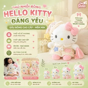Thú Nhồi Bông Hello Kitty 30cm, 45cm, 60cm, 75cm – Gấu Bông Cao Cấp Mềm Mịn, Ôm Ngủ Cực Êm