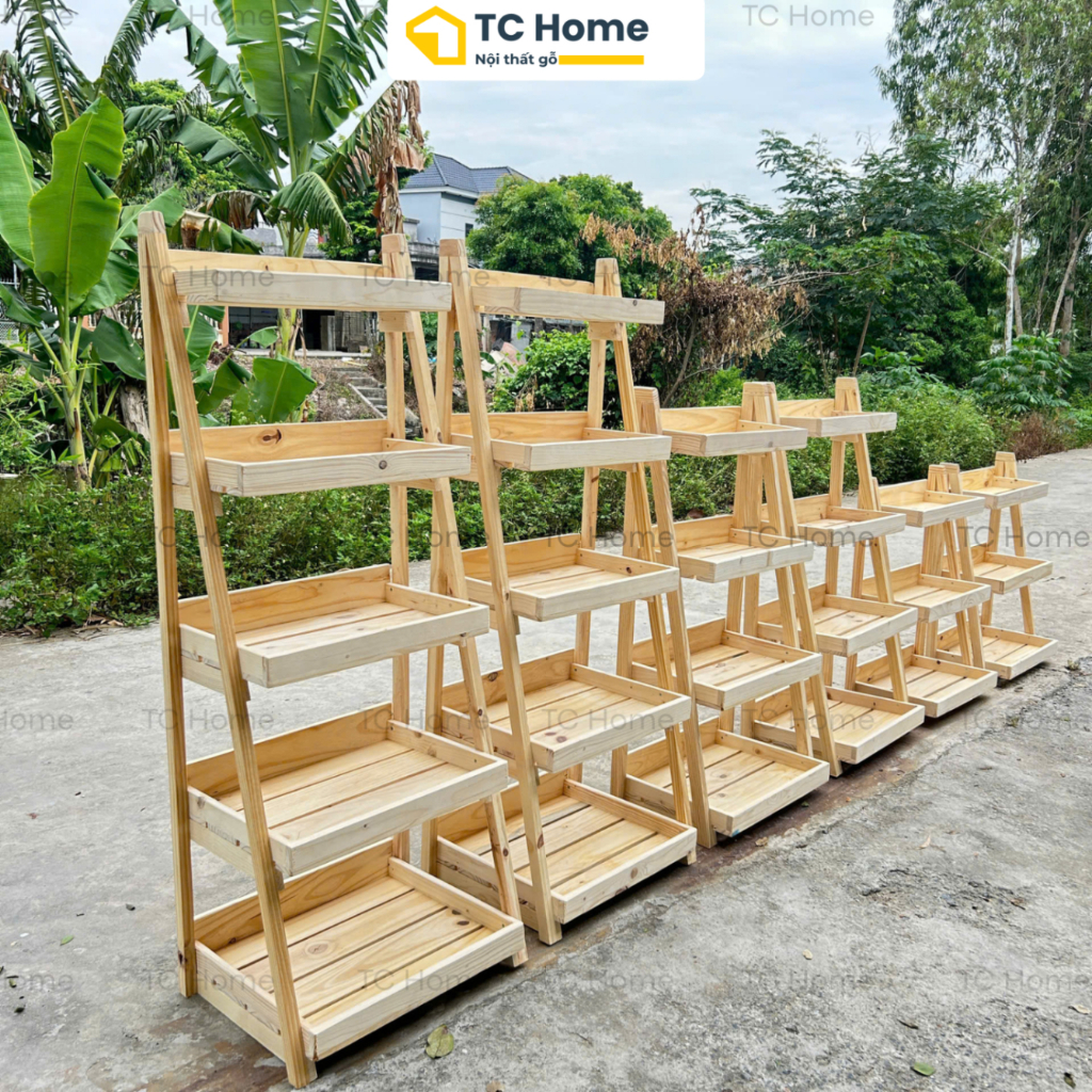 Kệ Gỗ Thông Màu Tự Nhiên Đựng Hoa Quả, Nhà Bếp - Kệ 3-4 Tầng Decor Siêu Thị Cửa Hàng - TC Home