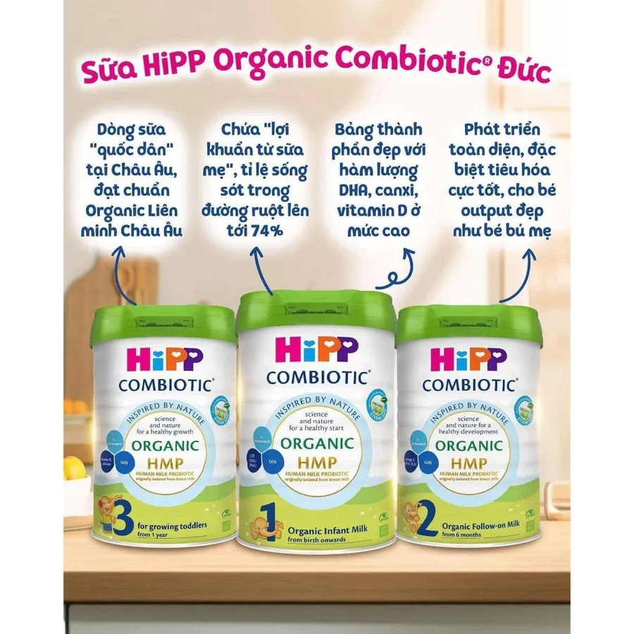 Combo 3 Sữa HiPP Organic Combiotic Nhập Khẩu Đủ Số 800g – Hữu Cơ EU Lợi Khuẩn HMO Tăng Đề Kháng Cho Bé