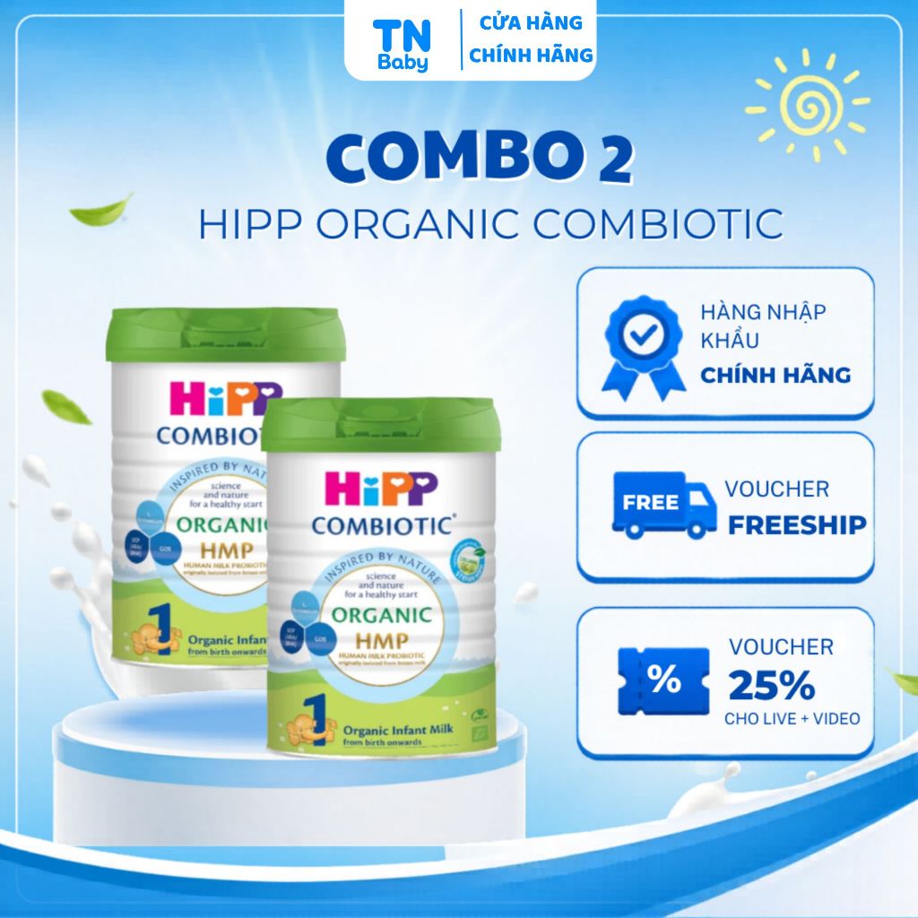 Combo 2 Sữa HiPP Organic Combiotic Nhập Khẩu Đủ Số 800g – Hữu Cơ EU Lợi Khuẩn HMO Tăng Đề Kháng Cho Bé