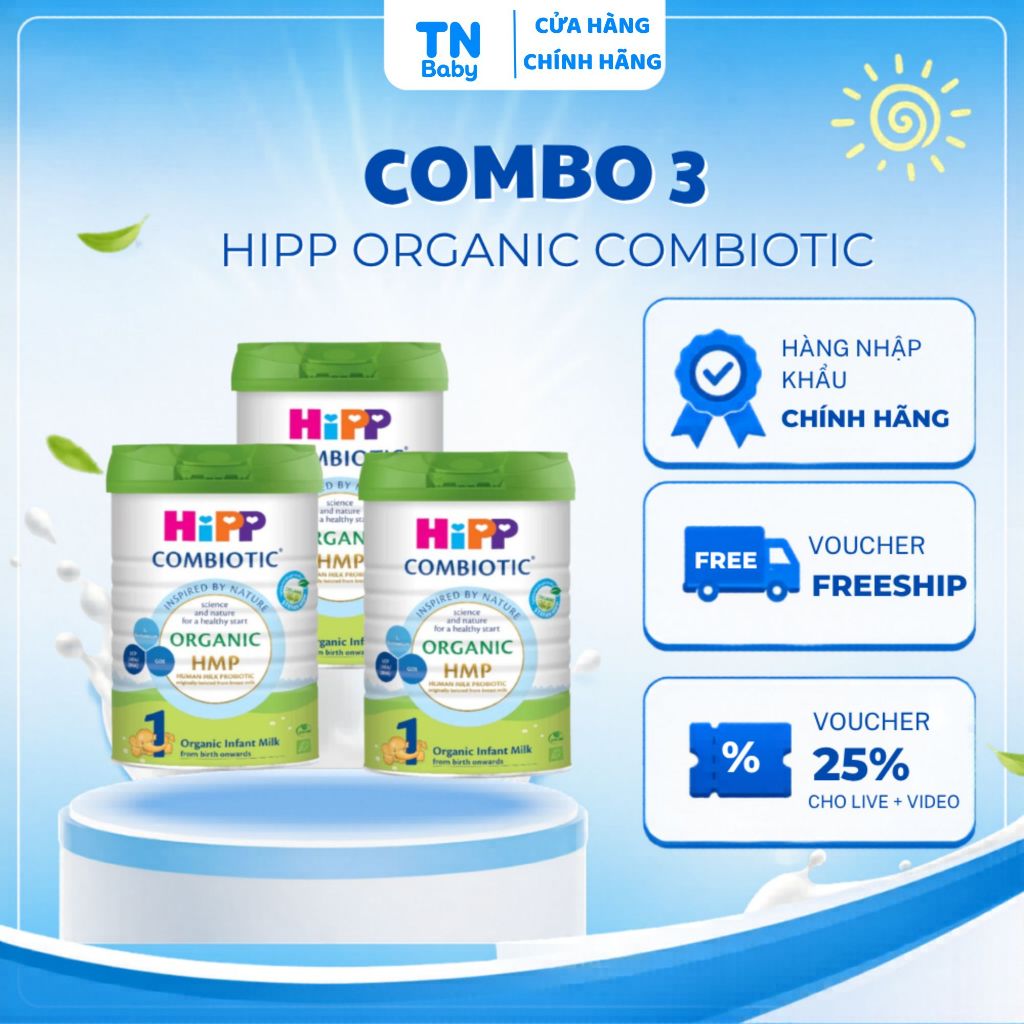 Combo 3 Sữa HiPP Organic Combiotic Nhập Khẩu Đủ Số 800g – Hữu Cơ EU Lợi Khuẩn HMO Tăng Đề Kháng Cho Bé