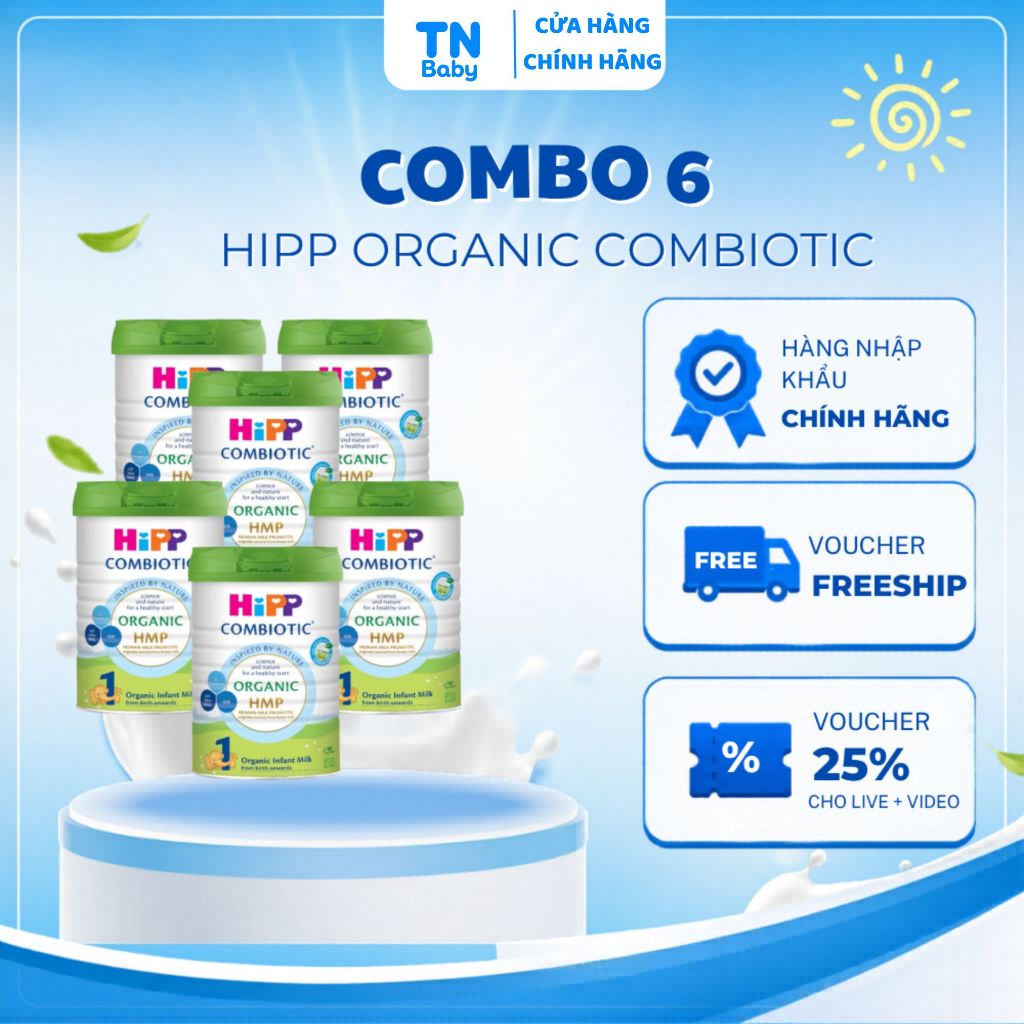 Combo 6 Sữa HiPP Organic Combiotic Nhập Khẩu Đủ Số 800g – Hữu Cơ EU Lợi Khuẩn HMO Tăng Đề Kháng Cho Bé