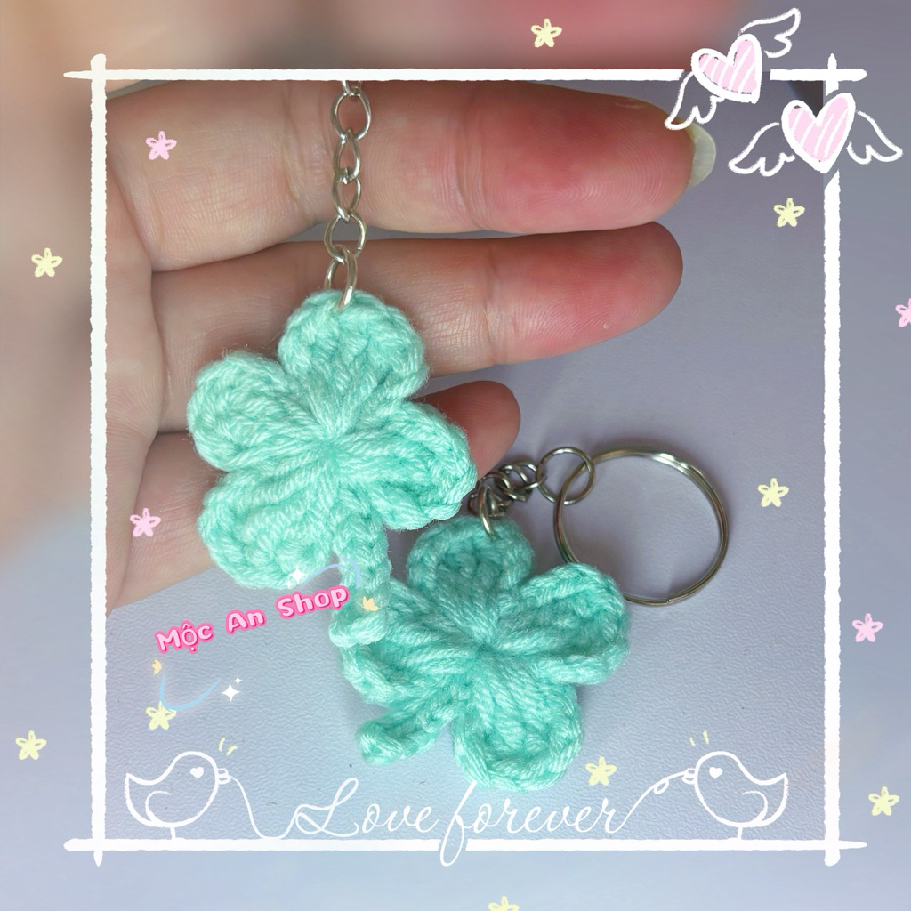 Combo 2 móc khóa cỏ 4 lá len handmade (hàng sẵn)_Len Moc An
