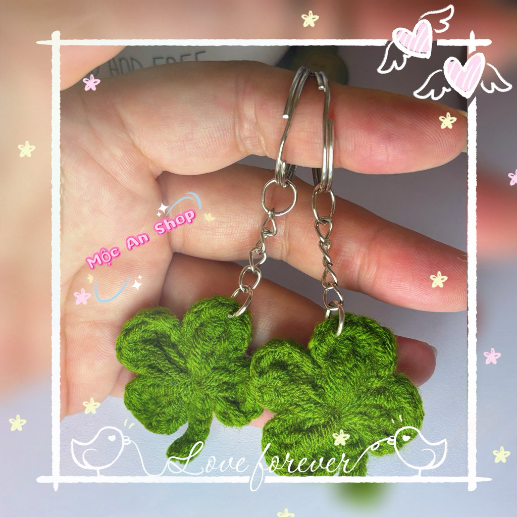 Combo 2 móc khóa cỏ 4 lá len handmade (hàng sẵn)_Len Moc An