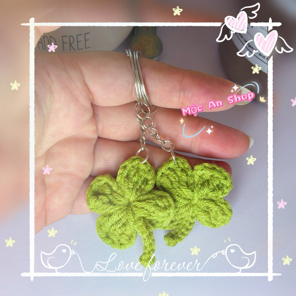 Combo 2 móc khóa cỏ 4 lá len handmade (hàng sẵn)_Len Moc An