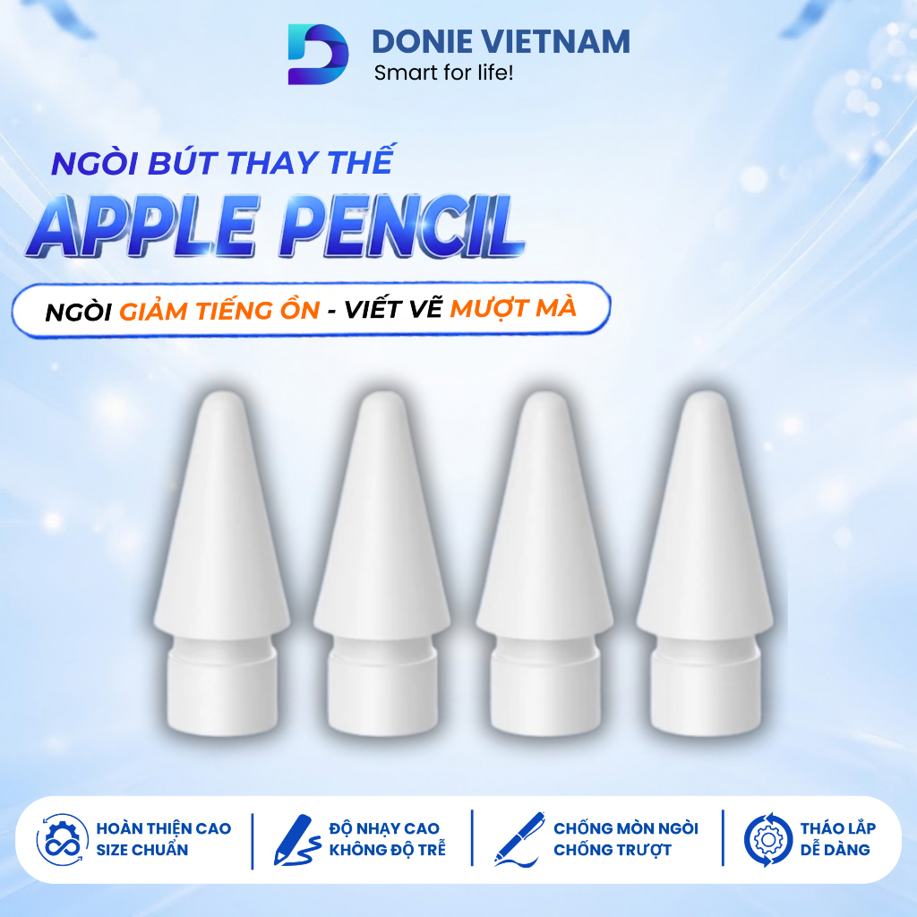 Đầu Ngòi Bút Thay Thế Cho Apple Pencil 1/2, Stylus Pencil Mượt Mà Như Ngòi Gốc, Chống Ồn | DONIE A01