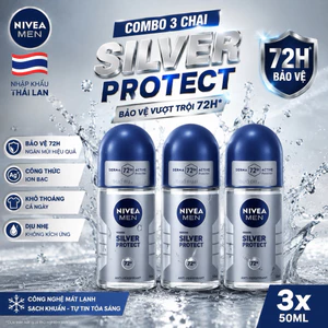 Combo 3 Chai Nivea Men Silver Protect Chai Lớn 50ml - Khử Mùi 72H, Ion Bạc Kháng Khuẩn