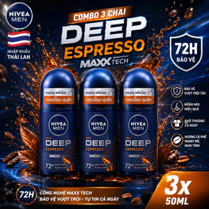 Combo 3 Chai Lăn Khử Mùi Nivea Men Deep Espresso Maxx Tech 50ml - Hương Cà Phê Nam Tính, Khô Thoáng 72H