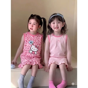 Váy Xuông Bé Gái Hoạ Tiết Hello Kitty Đuôi Váy Bèo Nhún Cho Bé Gái từ 9-35kg