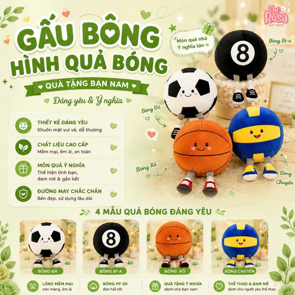 Gấu Bông Hình Quả Bóng Đá, Bóng Bi-a, Bóng Chuyền, Bóng Rổ, Đáng Yêu Quà Tặng Bạn Nam, Con Trai