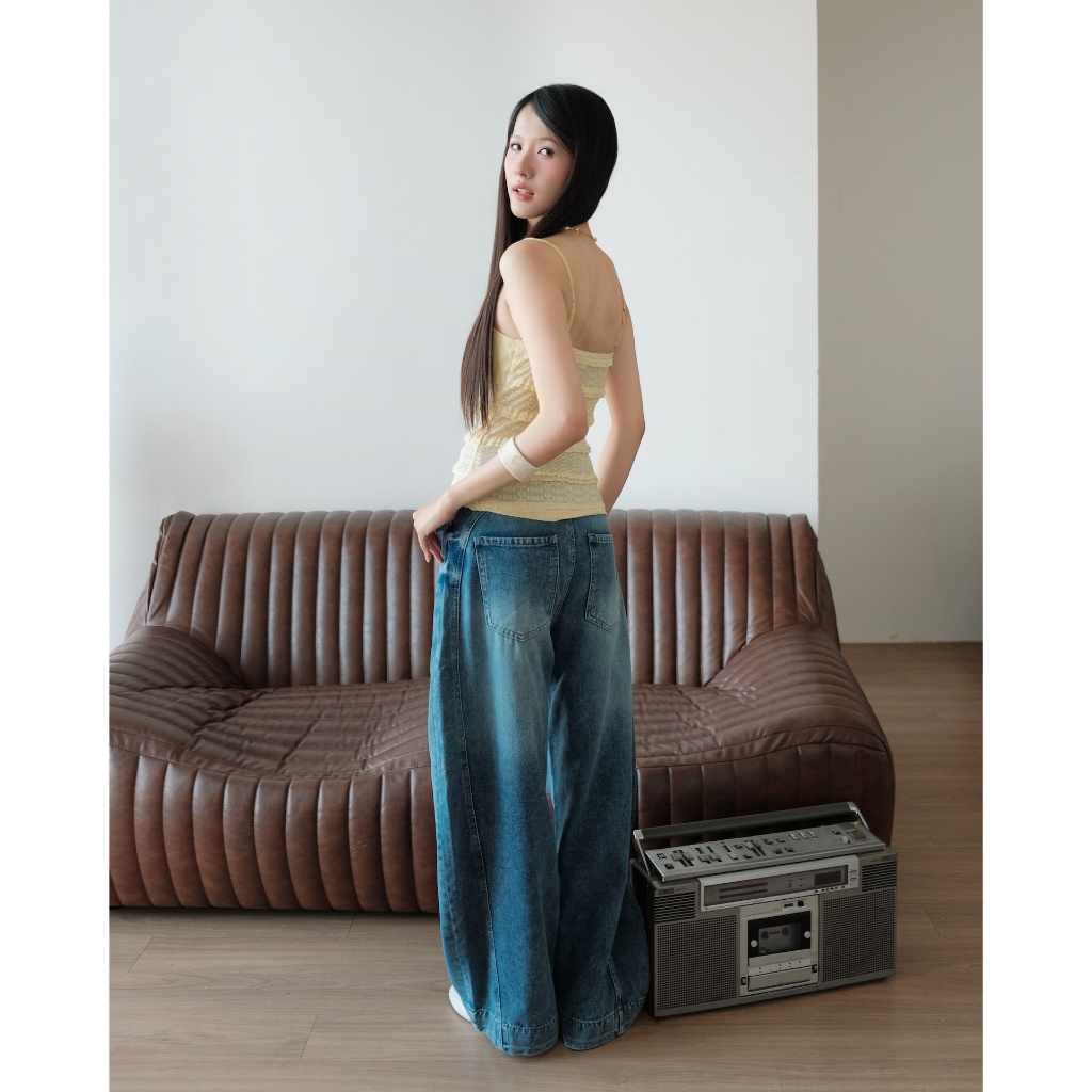 SECODEE Áo Hai Dây Cúp Ngực Phối Thun Ren POLMIE Áo Ôm Body Nhún Bèo Tầng Cá Tính FSBA2604139