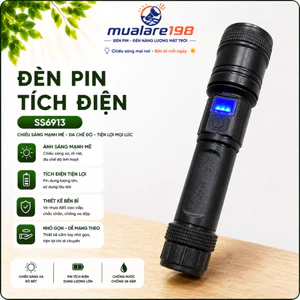 Đèn pin cầm tay SS6913 với 3 chế độ sáng tiện lợi, cáp type C có màn hình hiển thị pin khi sử dụng
