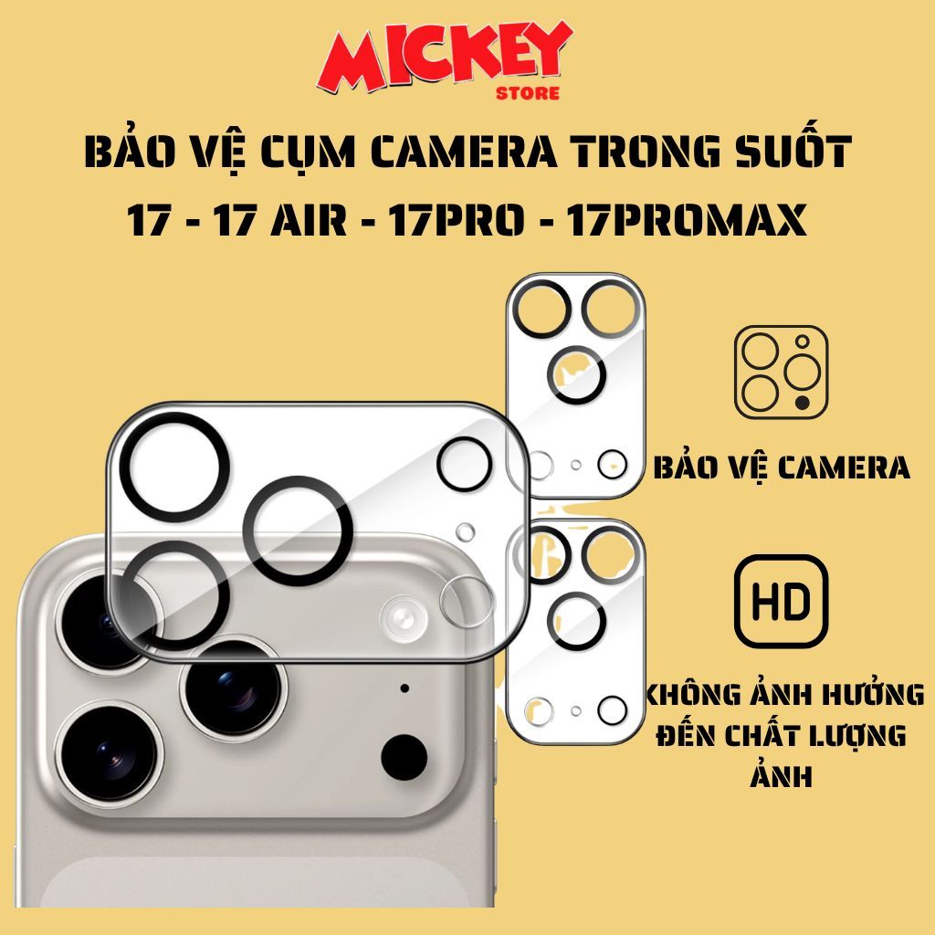 Kính cường lực bảo vệ cụm camera trong suốt cho iPhone 17 Pro Max / 17 Pro / 17 Air / 17