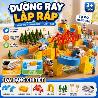 Bộ Xếp Hình Khối Nam Châm Đường Ray Tàu Cao Tốc, Đồ chơi STEM 3D, Khối sáng tạo