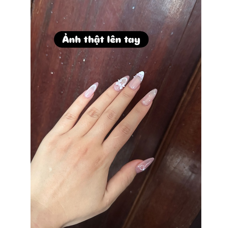 [D05] Móng tay giả sẵn keo, nailbox mắt mèo sơn hồng đính nơ sang chảnh đi tiệc TẶNG KÉO DÁN TẠI NHÀ