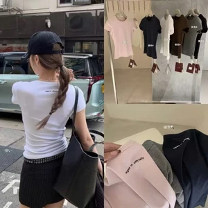 𝐍𝐠𝐨𝐜𝐚𝐧𝐡𝟔𝟗𝟓𝟗 WGWE A433 Áo thun cổ tròn ngắn tay #8610 chữ ở lưng phong cách basic N999 Ord