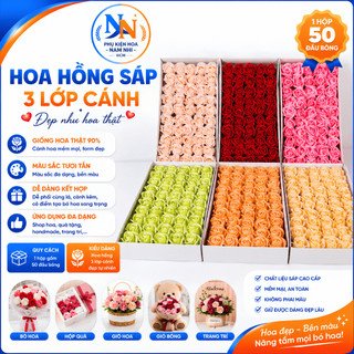 Hộp 50 Bông Hoa Sáp 3 Lớp Hàng Trung Form Chuẩn Cánh Dày, Màu Hồng Nhạt,Đỏ Nhiều Loại Không Kèm Cành