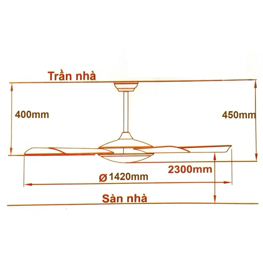 [Chính Hãng] Quạt Trần 5 Cánh(Cao Cấp) Asia QT-06 80W, Động Cơ AC 100% Lõi Đồng, BH24 Tháng
