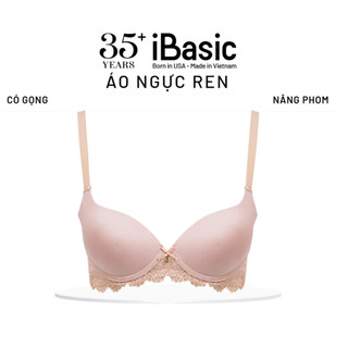 Áo ngực nữ iBasic có gọng mút mỏng cúp trơn phối thân ren BRAW136