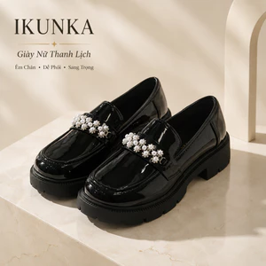 Sandal Mary Jane Nữ IKUNAK Đế Cao Da Mềm, Giày Búp Bê Mũi Tròn Vintage, Giày Đi Học Style Hàn Quốc