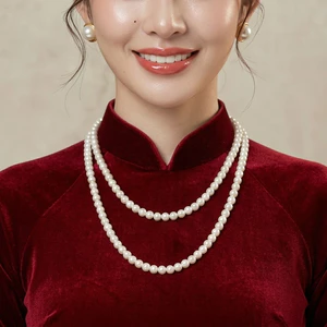 Dây Chuyền Ngọc Trai Nhân Tạo Mang Áo Dài 8li, Vòng Cổ 2 Sợi Đính Ngọc Trai Nhân Tạo Sang Trọng - DAISYN