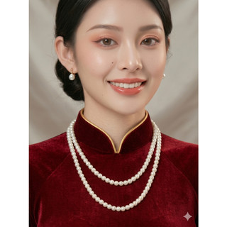 [N802] Dây Chuyền Ngọc Trai Nhân Tạo Mang Áo Dài 8li, Vòng Cổ 2 Sợi Đính Ngọc Trai Nhân Tạo Sang Trọng - DAISYN