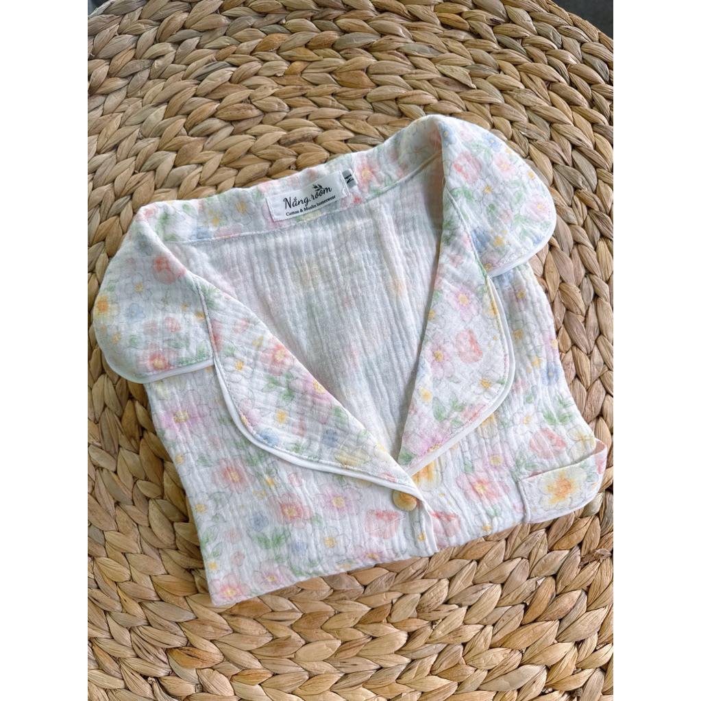 [Nắng.room] bộ pijama mặc nhà ngắn tay quần đùi chất liệu xô muslin 2 lớp Hàn Quốc thoáng mát cao cấp Hàn quốc cho nữ