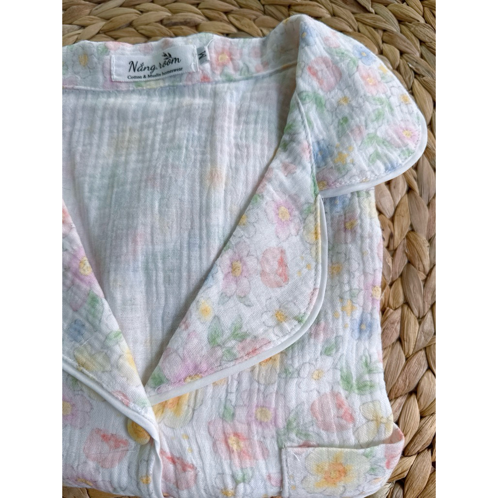 [Nắng.room] bộ pijama mặc nhà ngắn tay quần đùi chất liệu xô muslin 2 lớp Hàn Quốc thoáng mát cao cấp Hàn quốc cho nữ