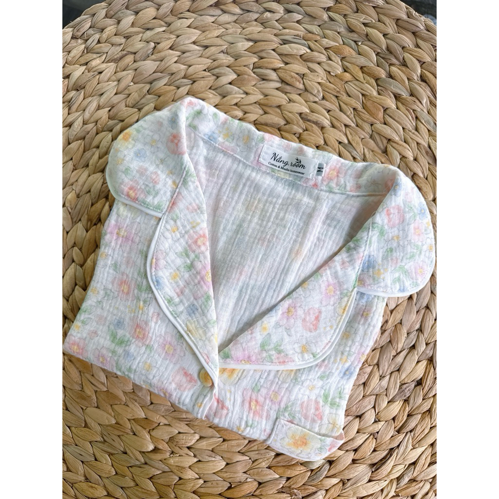 [Nắng.room] bộ pijama mặc nhà ngắn tay quần đùi chất liệu xô muslin 2 lớp Hàn Quốc thoáng mát cao cấp Hàn quốc cho nữ