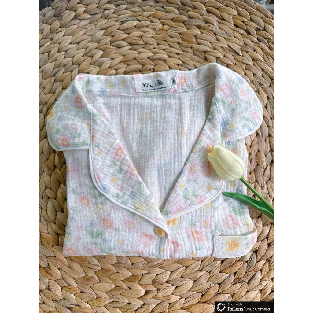 [Nắng.room] bộ pijama mặc nhà ngắn tay quần đùi chất liệu xô muslin 2 lớp Hàn Quốc thoáng mát cao cấp Hàn quốc cho nữ