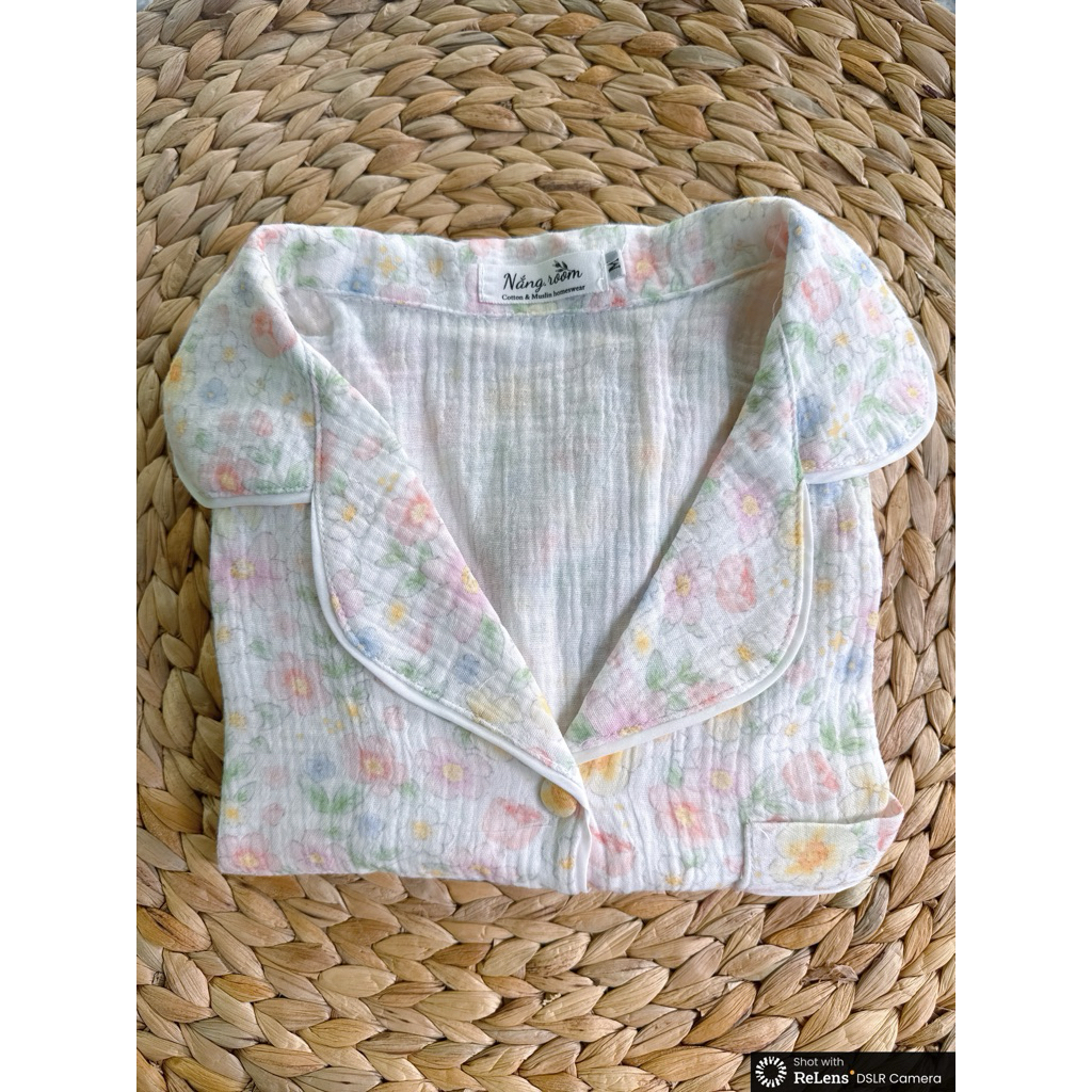[Nắng.room] bộ pijama mặc nhà ngắn tay quần đùi chất liệu xô muslin 2 lớp Hàn Quốc thoáng mát cao cấp Hàn quốc cho nữ