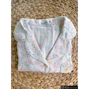 bộ pijama mặc nhà ngắn tay quần đùi chất liệu xô muslin 2 lớp Hàn Quốc thoáng mát cao cấp Hàn quốc cho nữ