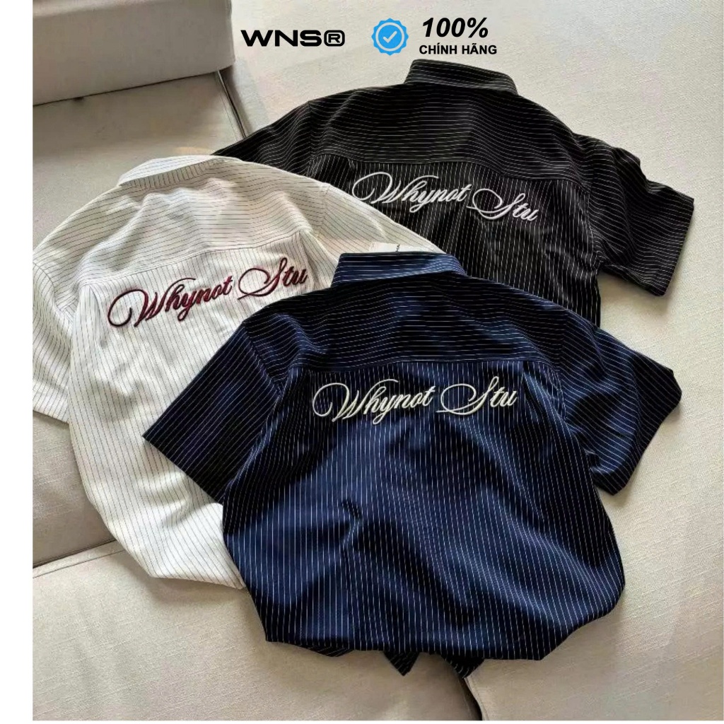 WNS Striped Shirt - Áo sơ mi cộc tay oversize hình thêu nổi Local Brand WNS Chính Hãng