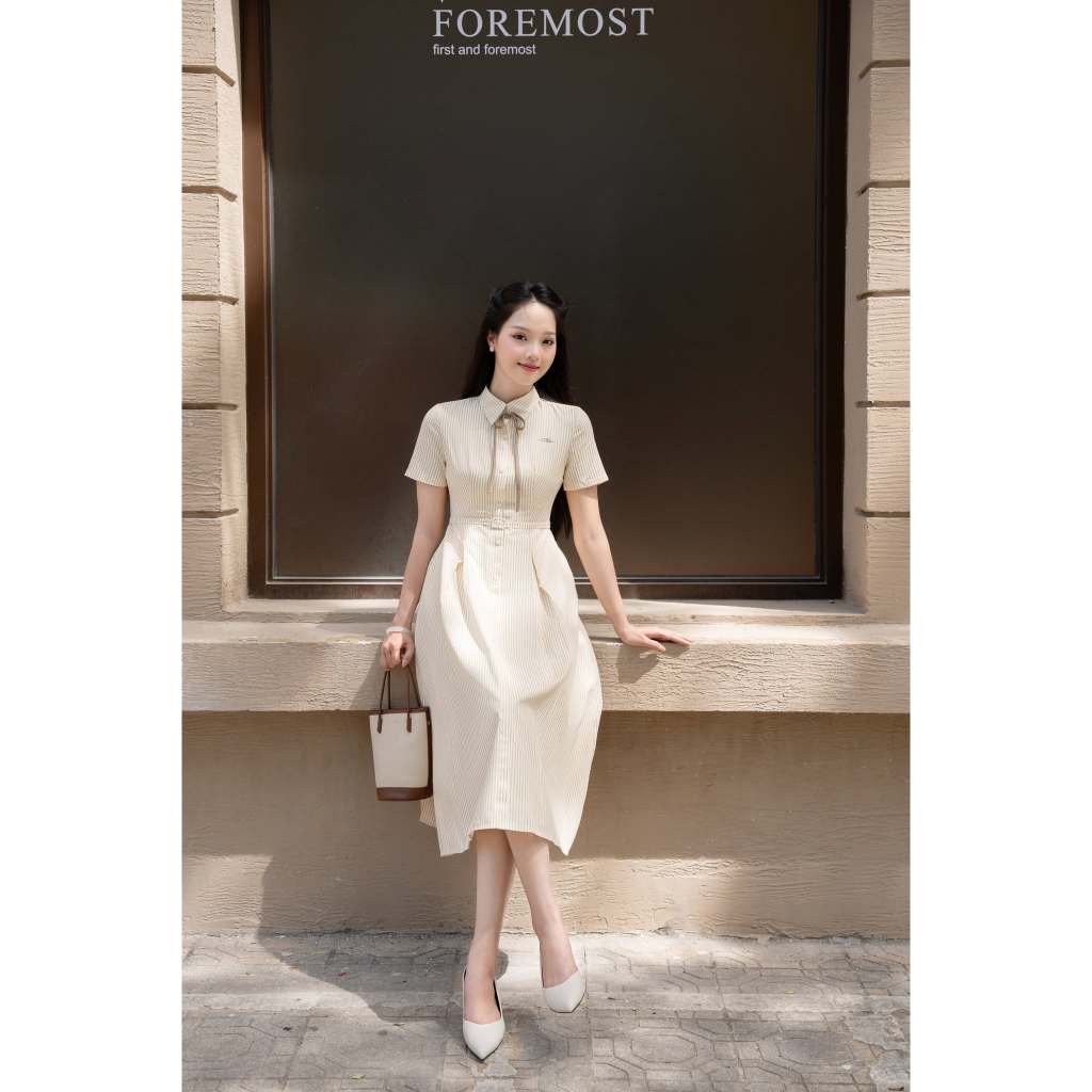 Đầm Cổ Đức Xếp Ly Dài 1S18.2603. Đầm Sơ Mi Nữ Dáng Dài Thanh Lịch, Váy Dài Dáng A Công Sở Xếp Ly Dáng Dài Nữ Tính By JM
