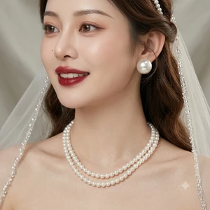 N842 chuỗi hạt ngọc trai vòng cổ cưới 2 sợi hạt 6li dây chuyền ngọc trai nhân tạo xinh xắn cho nữ