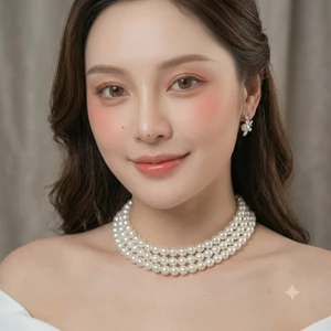 N728 dây chuyền ngọc trai nhân tạo hạt 10mm , chuỗi hạt ngọc trai nhân tạo 3 sợi sang trọng cho nữ