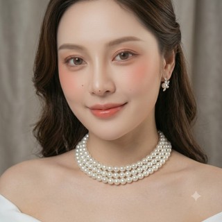 [ DAISYN ] N728  dây chuyền ngọc trai nhân tạo hạt 10mm , chuỗi hạt ngọc trai nhân tạo 3 sợi  sang trọng cho nữ