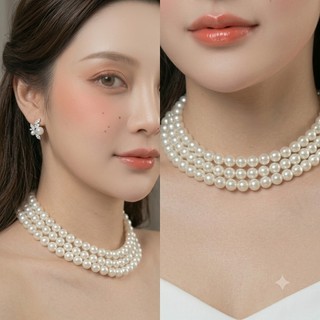 [ DAISYN ] N728  dây chuyền ngọc trai nhân tạo hạt 10mm , chuỗi hạt ngọc trai nhân tạo 3 sợi  sang trọng cho nữ