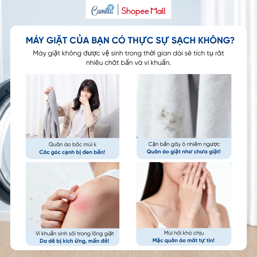 Combo Tẩy Lồng Máy Giặt & Tẩy Mốc Gioăng Cao Su Máy Giặt Cao Cấp CAMILLA | 300Gr & 100Gr