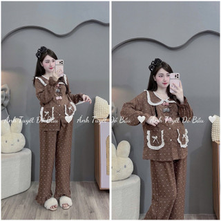 Bộ Bầu - bộ sau sinh - BỘ DÀI ĐŨI HÀN CỔ SEN 3 Nơ Hai Túi - 3 Màu, Áo Có Khoá Kéo & Quần Có Chun Chỉnh 179