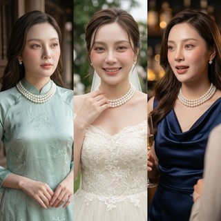 [ DAISYN ] N728  dây chuyền ngọc trai nhân tạo hạt 10mm , chuỗi hạt ngọc trai nhân tạo 3 sợi  sang trọng cho nữ