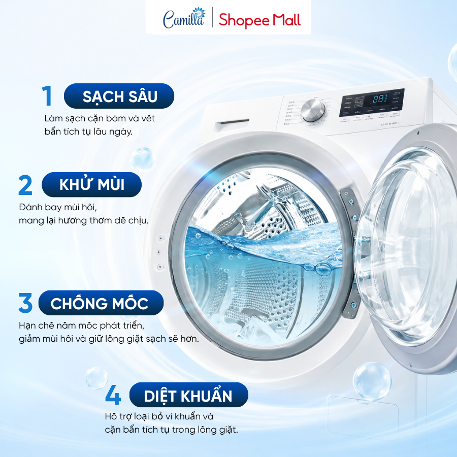 Combo Tẩy Lồng Máy Giặt & Tẩy Mốc Gioăng Cao Su Máy Giặt Cao Cấp CAMILLA | 300Gr & 100Gr